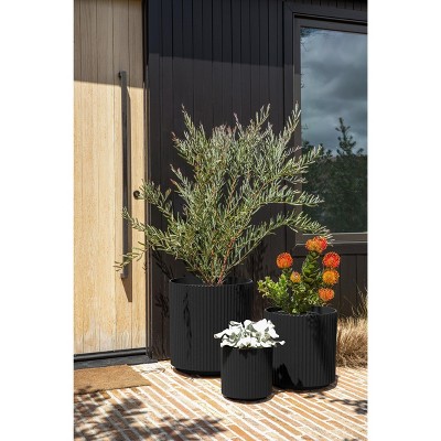 Demi Black Concrete-Composite Round Planter Set of 3