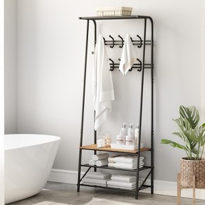 Coat and Shoe Rack, Coat Stand with Shoe Storage Bench, Wood and Metal Frame, with Hooks, a Clothes Rail, for Hallway, Entrance, Bathroom - 1 of 4