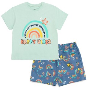 imagikids Girls Short Sleeve T-Shirt and Chambray Shorts 2 Piece Outfit Set Toddler Sizes - 1 of 4