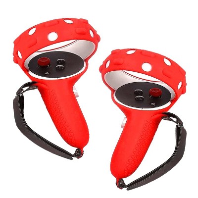 Insten Controller Grips Cover For Oculus Quest 2 VR Headset Touch Controllers Accessories Silicone Case with Adjustable Knuckle Straps, Red 1 Pair