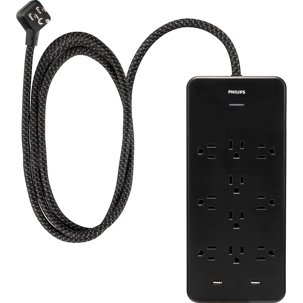 Photos - Surge Protector / Extension Lead Philips 10-Outlet Surge 6' Braided cord 2880J 2 USB-A - 2.4A Adapter-Space 