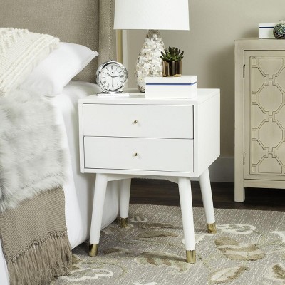 Transitional Gold/White 2-Drawer Nightstand with Metallic Accents
