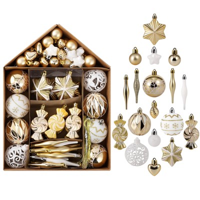 73pcs Christmas Tree Balls Ornaments, Shatterproof Baubles for Xmas Trees, Hanging Holiday Balls Wreath Ornament for Christmas Tree Decoration, Gold