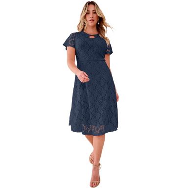 Roaman's Keyhole Lace Dress - 24 W, Navy
