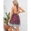 Women's Halter Neck Criss Cross Cut Out Elastic Waist Ruffle Hem Floral Print Backless Mini Dress - 3 of 4