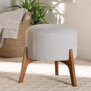Elkie Fabric and Wood Ottoman Footstool Light Gray/Walnut Brown - Baxton Studio