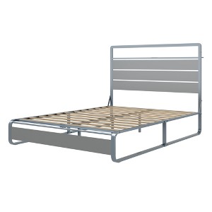 TiramisuBest Queen Size Bed Frame with Headboard - Antique Silver MDF+Metal Design - 1 of 4