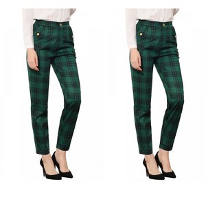 INSPIRE CHIC Women's Vintage Tartan Plaid Elastic Waist Straight Long Trousers 2 Packs - 1 of 4