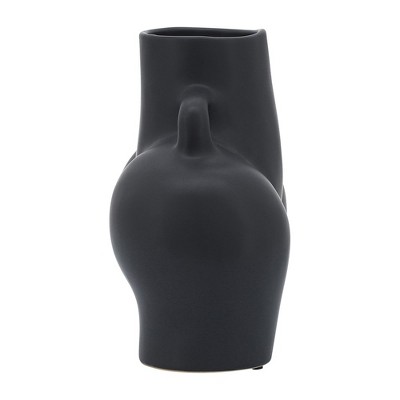 Black Ceramic Sculptural Half Body Vase, 7-inch