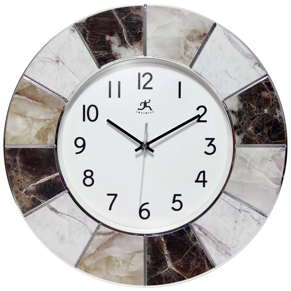 Photos - Wall Clock 16" Marble Look  Silver - Infinity Instruments