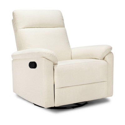 Vanilla Swivel Recliner with Wood Base and Spot Clean Fabric