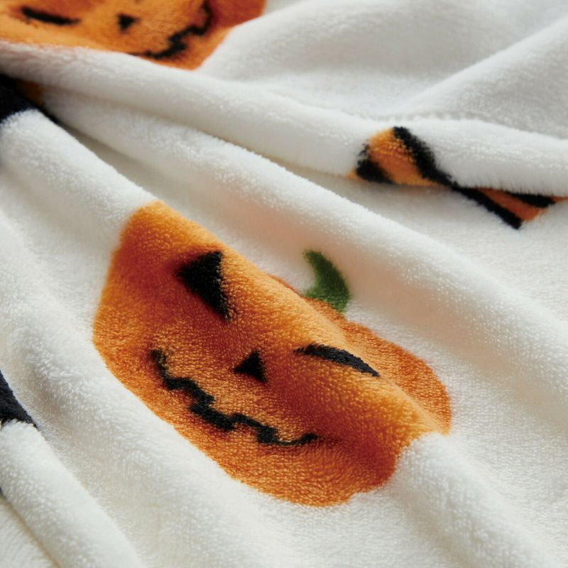 Kate Aurora Halloween Witches Pumpkins & Bats Ultra Soft & Plush Oversized Accent Throw Blanket - White, 3 of 4