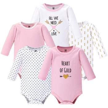 Hudson Baby Infant Girl Cotton Long-Sleeve Bodysuits 5pk, Heart