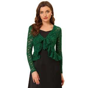 INSPIRE CHIC Women's Tie Front Ruffled Hem Floral Lace Sheer Crop Bolero Shrug - 1 of 4
