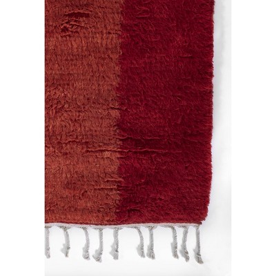 Handmade Red Wool Rectangular Geometric Rug 5 ft x 8 ft