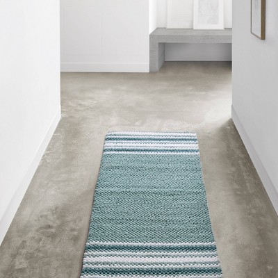 Aiden Aqua and White Microfiber Chenille Bath Runner