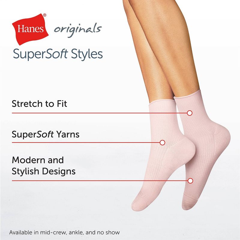 Hanes Women's 3pk SuperSoft Crew Socks - 5-9, 5 of 7