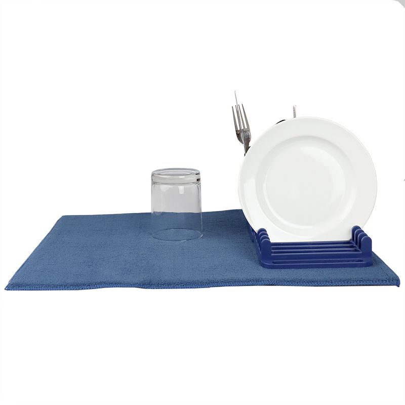 Michael Graves Design 3 Section Plastic  Dish Drying Rack with Super Absorbent Microfiber Mat, Indigo, 3 of 6