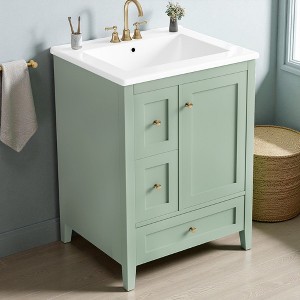 Mshliw 24" Bathroom Vanity with Sink, MDF & Rubberwood Cabinet with Adjustable Shelf, Removable Dividers, Modern Freestanding Design - 1 of 4