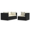 3 Piece Patio Lounge Set with Cushions Black Poly Rattan vidaXL - 2 of 4