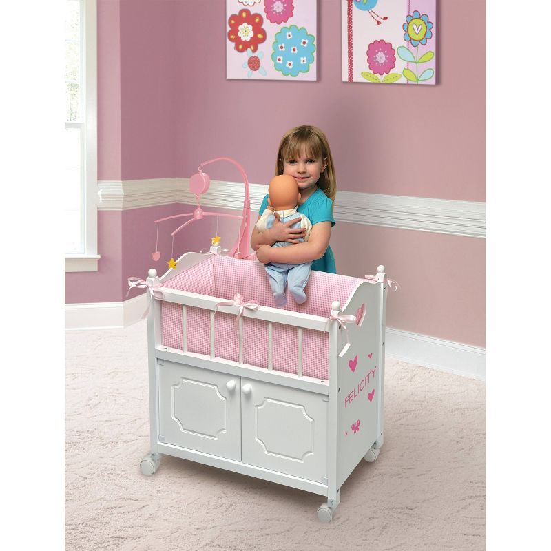 Badger Basket Cabinet Doll Crib with Gingham Bedding and Free Personalization Kit - White/Pink, 5 of 13