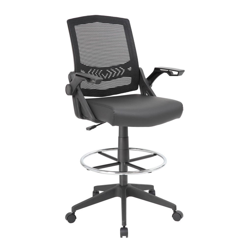 Photos - Computer Chair BOSS Drafting Stool with Flip Arms Mesh Black -  Office Products 