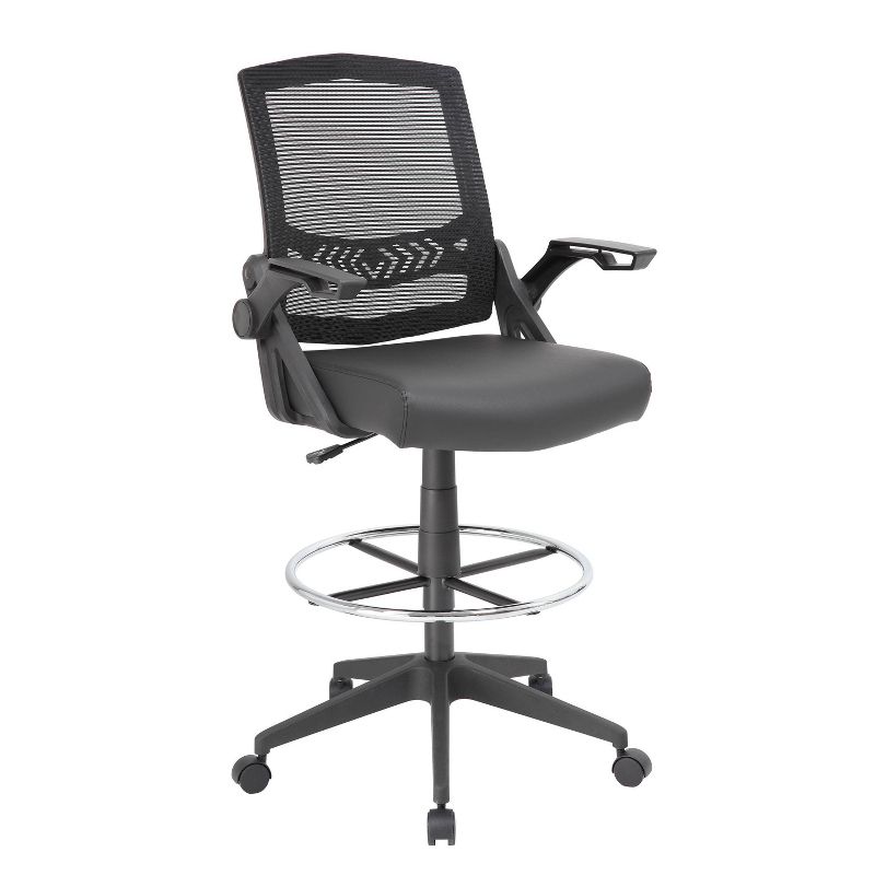 Drafting Stool with Flip Arms Mesh Black - Boss Office Products, 1 of 10