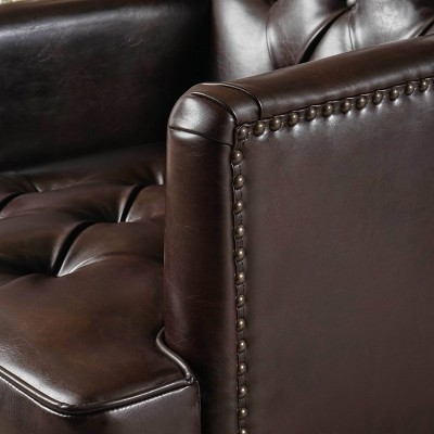 Elegant Malone Handcrafted Brown Leather & Wood Accent Chair