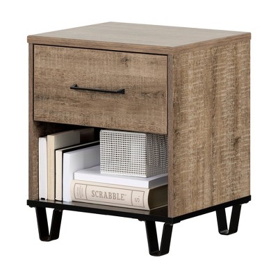 Arlen Weathered Oak 1-Drawer Nightstand with Matte Black Accents
