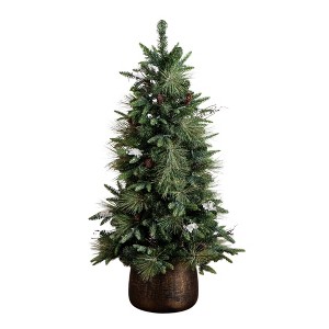 Nearly Natural 4' Pre-Lit Artificial Mixed Pine Snowed Christmas Tree with Pinecones in Decorative Planter - 1 of 4