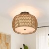 DAKAFUL Boho Rattan Semi Flush Mount Ceiling Light ¨C Farmhouse Light Fixture with Fabric Shades for Kitchen, Living Room (Bulb Not Included)- Brown - 2 of 4