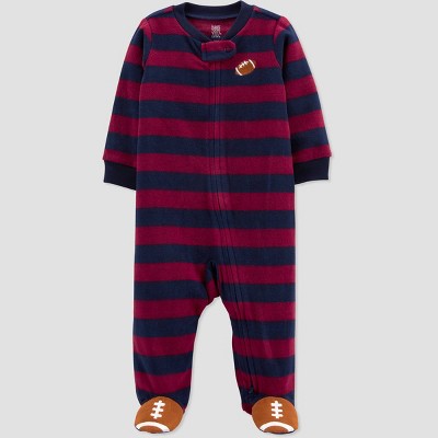 Image of Baby Boys' Football Striped Fleece Footed Pajama - Just One You® made by carter's Blue/Red 3M