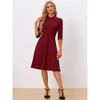 INSPIRE CHIC Women's Vintage 3/4 Sleeves Stand Collar Office Work Elegant A-Line Dress - 4 of 4
