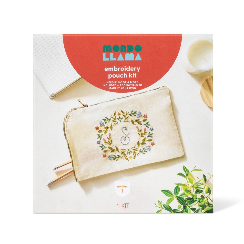 Photos - Accessory Embroidery Pouch Kit - Mondo Llama™: Craft Activity Kit with Floss & Needle, Art & Design Theme, Adult Knitting Set