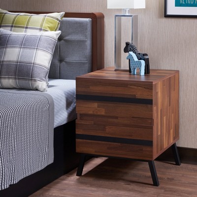 TIRAMISUBEST Walnut & Black Accent Table - Modern Farmhouse Side Table for Living Room, Bedroom or Entryway