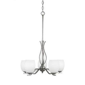Toltec Lighting Revo 5 - Light Chandelier in  Aged Silver with 5" White Linen  Shade - 1 of 1
