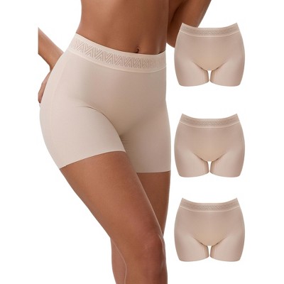 INSPIRE CHIC Women's High Waist Lace Trim Tummy Control Butt Lifter Thigh Slimmers, Available in Plus Size, 3 Pcs
