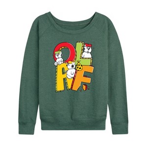 Women's - Peanuts - Olaf Editorial Lightweight French Terry Wide Neck Long Sleeve Shirt - 1 of 4