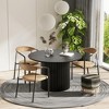 Wooakway 30"H Round Fashion Wooden Dining Table Suitable for Kitchen Conference and Gaming Use One Pedestal Black/Walnut/Natural Wood - 2 of 4