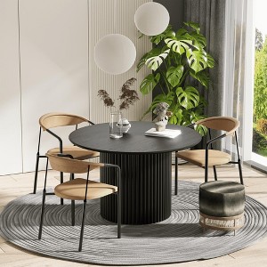 Wooakway 30"H Round Fashion Wooden Table Suitable for Kitchen Conference and Gaming Use One Pedestal Black/Walnut/Natural Wood - 1 of 4