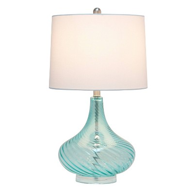 Light Blue Glass Gourd Table Lamp with White Fabric Shade