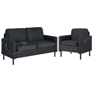 72“ 3-Seater Sectional Sofa with USB Ports, Mid-Century Modern Couch for Small Spaces, Living Room, Bedroom, Apartment – Dark Grey - 1 of 4