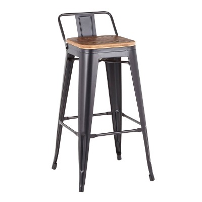 Rustic Industrial Black Metal and Bamboo Swivel Counter Stool, Set of 2