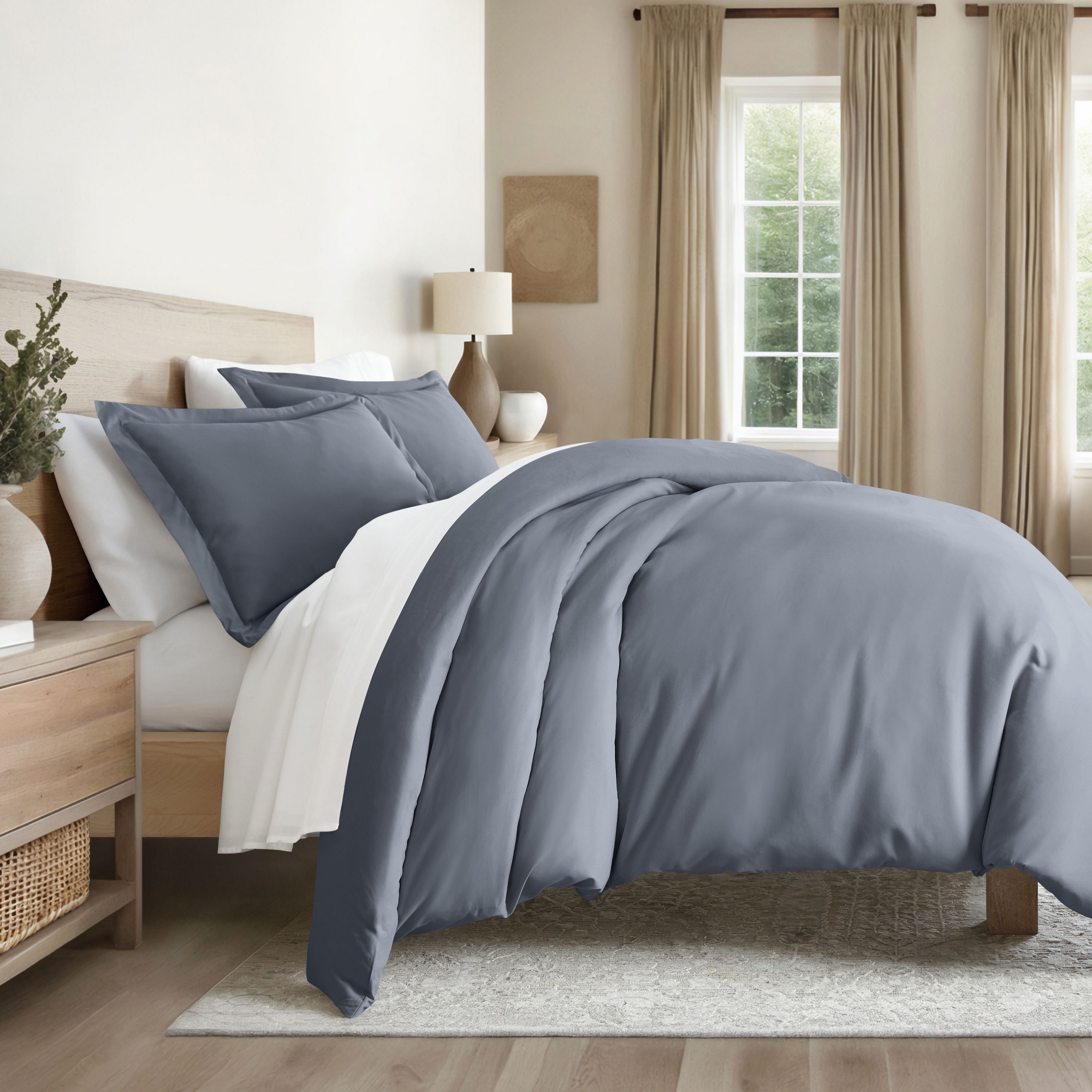3 Piece Duvet Cover & Shams Set - Soft and Breathable, Double Brushed Microfiber, Wrinkle Free - Becky Cameron, Stone, King/California King