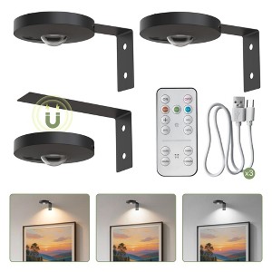 DORESshop 3 Pack Black Round Dimmable LED Picture Lights for Wall with Remote & Timer for Paintings, Portraits, Frames - 1 of 4