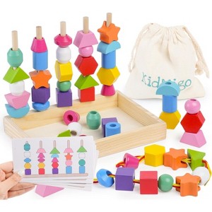 Montessori Toy Set with Stacking Blocks and Lacing Beads, Includes Storage Bag for Ages 3-5 - 1 of 4