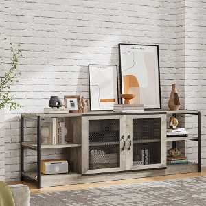 Homhougo Farmhouse TV Stand for 75/80 Inch TVs, Industrial Entertainment Center With Double Mesh Doors Grey - 1 of 4