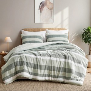 3Pcs Stripe Print Comforter Sets, Contemporary Style Lightweight Fluffy Bedding, Premium Textile Bed Set with Matching Shams - 1 of 4