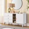 Dresser Closet, 3 Drawer Dresser with Leather Handles, Open Storage Compartment, Solid Wood Round Legs Buffet Cabinet - 2 of 4