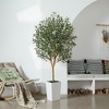 DR.Planzen 72" Artificial Olive Tree with Real Wood Branches - 6FT UV Resistant Indoor/Outdoor Fake Plant in 15.7" Planter (B/W/Coffee) - 2 of 4